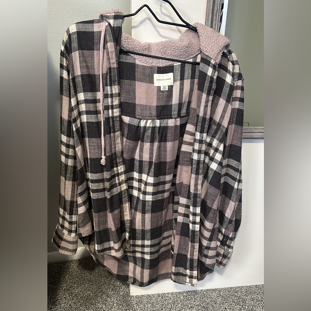 Flannel with fuzzy hood
